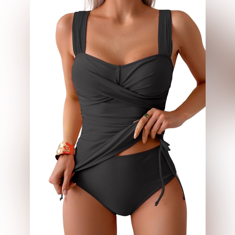 Black Two-Piece Swimsuit, Tummy Control, Size M